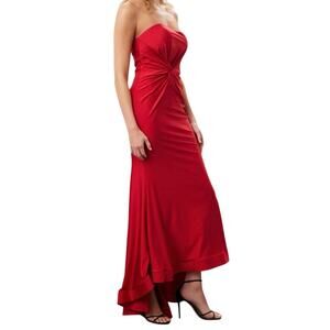 Vaviana Red Strapless Twist Front Satin Maxi Gown Women’s Size 0
